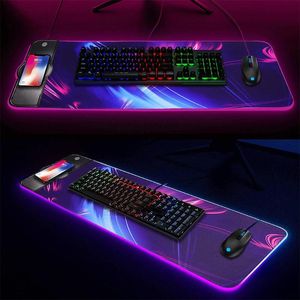 Rests-alfombrilla de ratón con carga inalámbrica para videojuegos, luz LED R58A, RGB, Base de goma antideslizante grande, teclado, alfombra de escritorio para ordenador y portátil