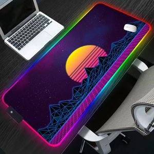 Rests Retrowave-alfombrilla de ratón para juegos, alfombrilla grande XL para teclado y ratón, para ordenador portátil, iluminación LED, alfombra antideslizante, alfombrilla de escritorio anime