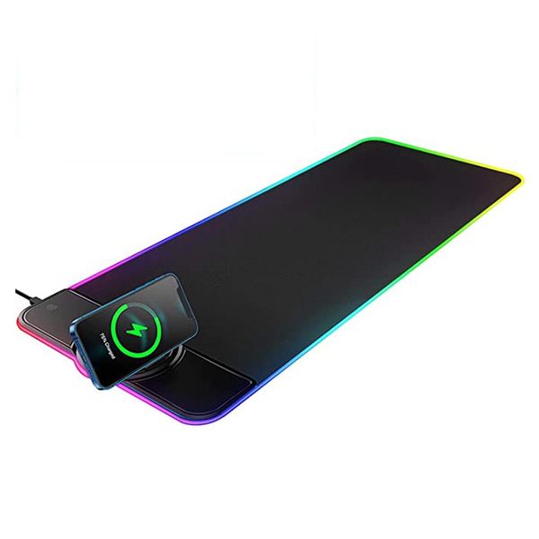 Rests-alfombrilla de ratón para videojuegos RGB, LED de carga inalámbrica Qi de 15W, 10 modos de iluminación para teléfonos iPhone y Samsung, auriculares antideslizantes impermeables