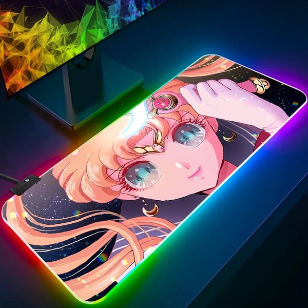 Rests Sailor Moon RGB Pc Gamer teclado alfombrilla de ratón alfombrilla de ratón LED brillante alfombrillas de ratón de goma para juegos ordenador Mausepad