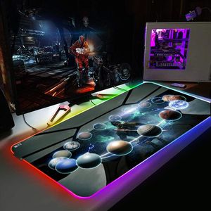 Repose Warframe RGB tapis de souris Gamer tapis de table accessoires configuration clavier de jeu Xl grand LED tapis de souris filaire sur tapis de bureau rétro-éclairé