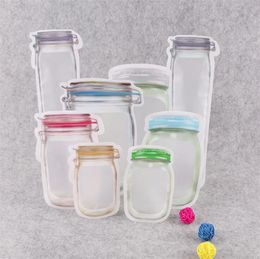 Mason Jar en forme de fermeture éclair sac de stockage des aliments réutilisable en vrac conteneur de stockage des aliments collations bonbons sacs anti-fuite sacs d'organisation de cuisine