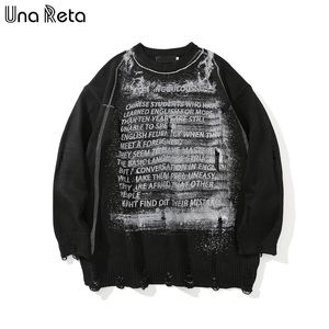 Reta Una nieuwe print streetwear kleding lange mouwen pullover mannen trekken homme los holes paar trui 201022