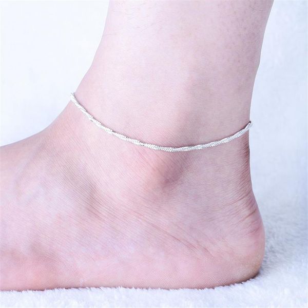 Retail 3PCS 925 STERLING Silver Cheklet Unique Nice Sexy Sexy Simple Perles Silver Chain Anklet Ankle Foot Jewelry302E