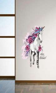 Minorista 6 estilos para niños Cartoon unicornio pegatinas de pared para niños pegatinas de pared extraíbles fondos