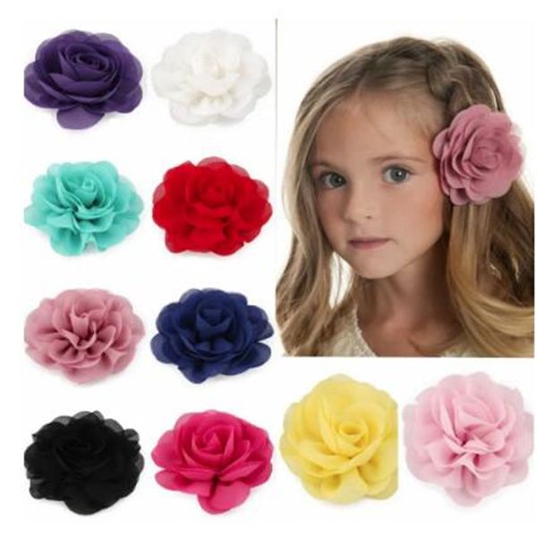 Venta al por menor, 8,5 cm, pétalos de gasa para recién nacidos, pinzas para el pelo de flores de amapola, flores enrolladas de tela rosa para el cabello para niños y niñas, accesorios para el cabello GC2214