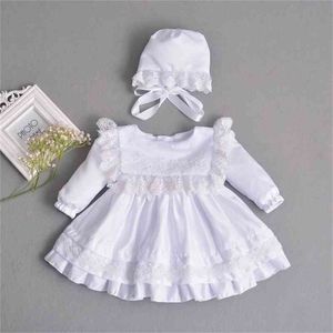 Robe de bébé fille au détail à manches longues robe de baptême premier anniversaire pour la fête de mariage + chapeau vêtements pour bébés E211 210610