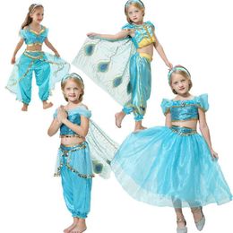Détail bébé filles Aladdin lampe Jasmine princesse tenues enfants Halloween princesse Cosplay robe de soirée Costumes boutique vêtements262Z