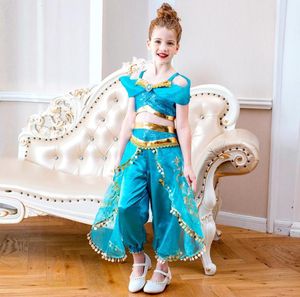 Retail Baby Girls Aladdin Lamp Jasmine Princess Outfits Kinderen Kerst Halloween Princess Cosplay Play Party Jurk Costuums Clothin5493893