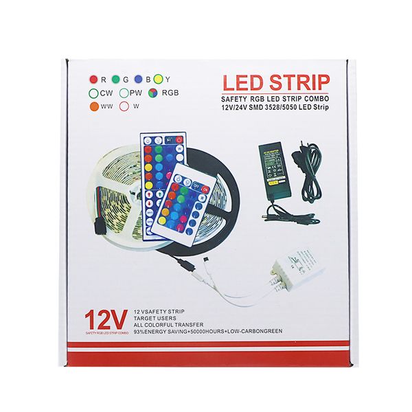 Boîte de vente au détail SMD 5050 Led Strips RGB Lights Kit Étanche IP65 300 LEDS + Télécommande 44 Touches + Alimentation 12V 5A