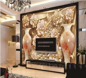 Fond d'écran 3D personnalisé Jade Vase Luxury Diamond Flower Bijoux TV INTÉRIEUR DÉCORATION MUR MURAL MURAL DÉCOR DES PAUTES 6204964