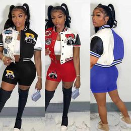 RETAIL Designer Womens Baseball Trainingspakken Tweedelige Shorts Set Letter Gedrukt Bomber Varsity Jacket Sport Broeken Outfits Plus Size 3xl