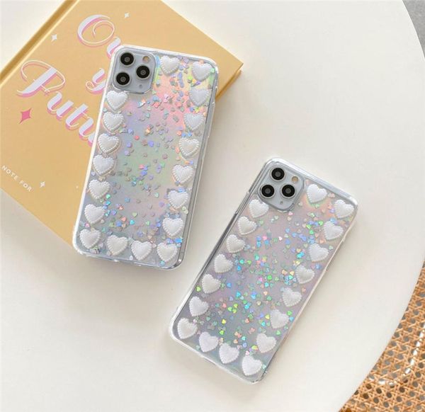 Retail Epoxy Gel Laser Pearl Heart Glitter du téléphone mobile Couvercle du boîtier de téléphone mobile pour iPhone 11 Pro Max 7 8 Plus x XR XS MAX5247862