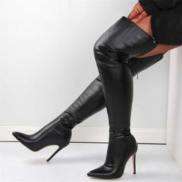 Bottes hautes en cuir PU pour femmes, bottes au dessus du genou, chaussures personnalisées à la mode, automne et hiver