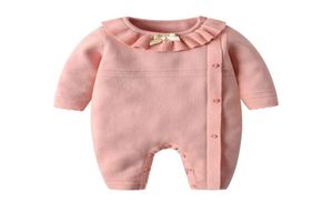 Retail meisjes nieuwe stijl roze mooie rompertjes baby lange mouw ruche Oneck onepiece lente herfst mode kleding26218125089