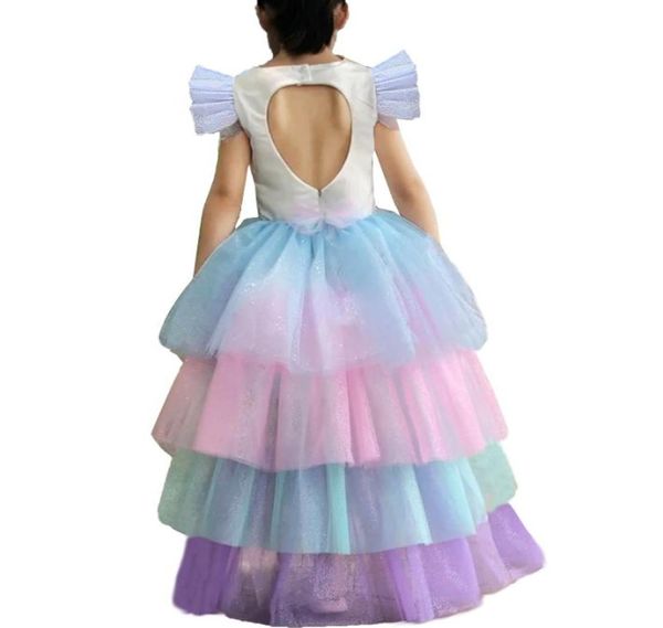 Retail Girls Unicorn Rainbow Princess Robe Kids Designer Robe Détachable Cableau de gâteau plissé Halloween Costume Cosplay Clot5957050