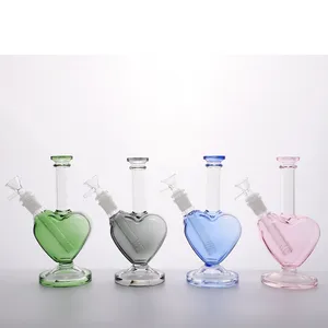 Accessoires pour fumer en forme de cœur, vente au détail, narguilé en verre rose/bongs en verre coloré, H22cm