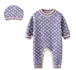 Venta al por menor para niños diseñador tejido mameluco bebé niño niña manga larga cuello redondo ropa de algodón recién nacido niños suéter onepiece onesies9581920