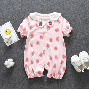 Détail nouveau bébé filles garçons vêtements mignon fraise bébé barboteuse haute qualité coton une pièce combinaison nouveau-né bébé fille vêtements