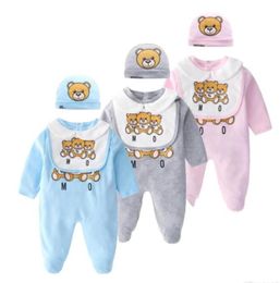 Retail pasgeboren baby rompers 2 pc's set onesies met cap cotton beer bedrukte jumpsuit onepiece outfit jumpsuits toddle baby kinderen 6038135