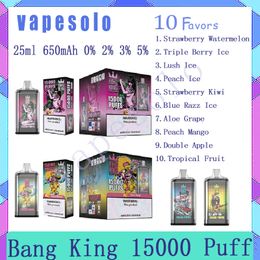 Minorista original bang king 15000 buffable e cigarrillos e cigarrillos de 25 ml de malla de malla de mesh 10 sabores de sabores 15k 650 mAh Batería recargable Vape Pen