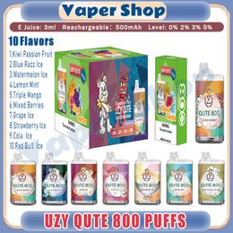 Retail Originele UZY QUTE 800 Bladerdeeg Wegwerp E-sigaretten 3 ml Pod 550 mAh Batterij RGB Lichte Rookwolken 800 0% 2% 3% 5% Vape Pen Kit
