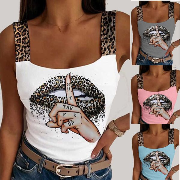 Détail grande taille S-3xl haut pour femme gilet d'été Sexy imprimé T-shirt imprimé léopard bretelles Blouses