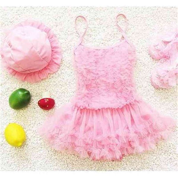 Costume da bagno per bambina in pizzo principessa al dettaglio. Body in tulle + berretto per bambini 1-4, costume da bagno per bambini rosa viola 210529