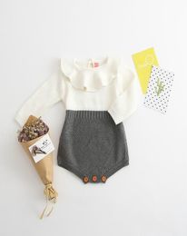 Détail printemps automne bébé filles body col claudine tricoté coton à manches longues une pièce combinaisons salopette 03Y E710574961123