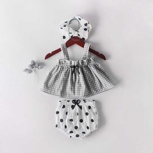 Retail Zomer Baby Meisje Kleding Sets Plaid Jurk + Polka Dot Shorts + Hoofdband 3 Stks Kinderen 0-2T E86011 210610