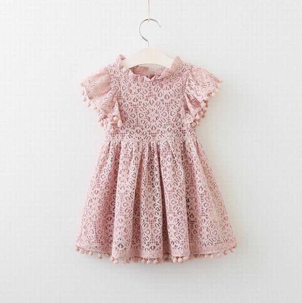 Venta al por menor Vestido de niña de verano Manga acampanada Encaje Pom Princesa Ropa para niños E70424 210610