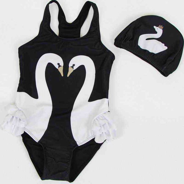 Détail été fille maillots de bain avec chapeau cygne perroquet flamant dessin animé une pièce enfants maillot de bain 0-9T 10011