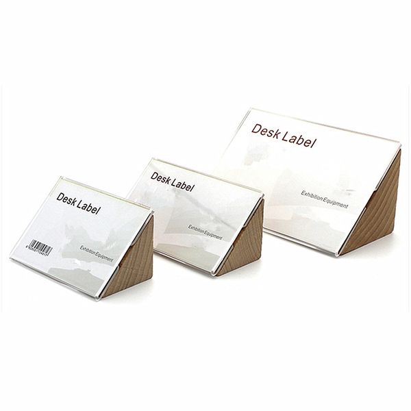 Suministros al por menor Etiqueta de escritorio Mostrar soporte de madera Soporte para tarjetas de papel Promoción con tapa frontal de acrílico transparente y soporte de registro fumigado 2pcs