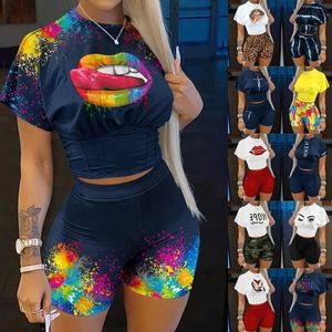 Chándales al por menor Tallas grandes S-3xl Diseñador para mujer Patrón de impresión personalizado Blusas y pantalones cortos de manga corta Conjunto informal de dos piezas Trajes de yoga