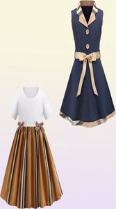 Retail/Groothandel Baby Girls Rapel Collegiate 100% Cotton Princess Dresses Fashion Designers Kleding Kids Boutique Clothing8151397