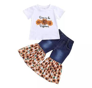 Vente au détail / vente en gros fille survêtement imprimé ensembles de vêtements 2pcs ensemble haut à manches courtes + pantalon évasé filles tenues enfants designers vêtements enfants boutique1418410