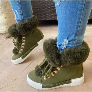 Retail Winter Long Fur Snow Boots Designer Women Plush Booties katoenen lederen laarzen