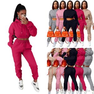 Retail Winter Tracks Peits Dames 2 -delige jogger set lange mouw pluche trui hoodie pullover zweetwedstrijden outfits modesportpak