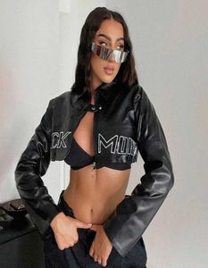 Vêtements de vente au détail Vêtements Sexy Ourwear Street Motorcycle PU Le cuir cousu zippe revers courte veste fille cool5857023