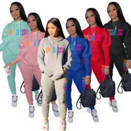 Retail Dames Hoodies Trainingspakken Mode Casual Letter Print Sport Tweedelige set kleding met capuchon
