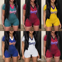 Retail Women Sports Jumpsuits Designer 2023 Nieuwe honkbal Fashion letters Gedrukt V Hek Verticale Stripe Bodysuit XS-XL