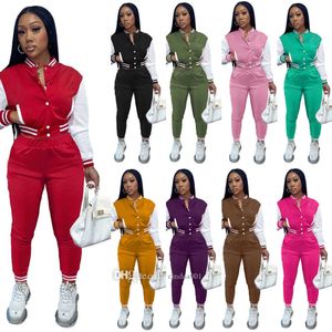 Venta al por menor Mujeres Chándales de tamaño pequeño Diseñador Otoño Béisbol Uniforme Chaquetas Pantalones de chándal Trajes Sudaderas Joggers Pantalones Trajes universitarios XS-XXL