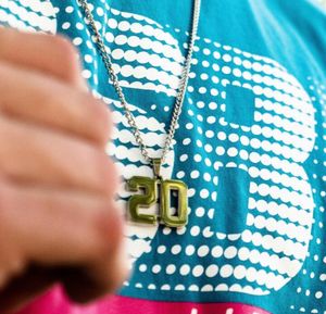 Gratis verzending Retails Gloednieuw 100% roestvrij 5 stks # 0- # 99 Jersey nummer hanger met ketting ketting