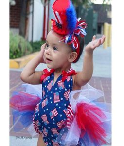 Retailwhole baby meisje Ster gestreepte print Onafhankelijkheidsdag romper met strik hoofdband 2 stuks set kinderen onepiece rompertjes Jumpsuit c6728161