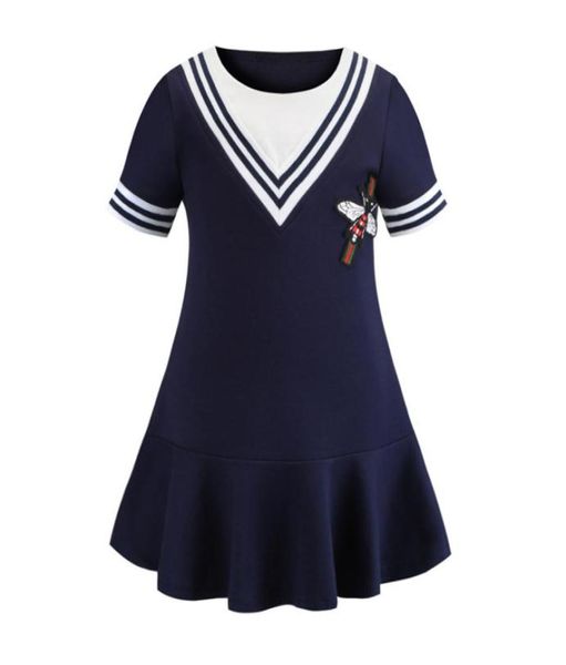 Vente au détail bébé filles marine plissée robe de princesse brodée robes causales enfants créateurs de mode vêtements enfants boutiq1164694