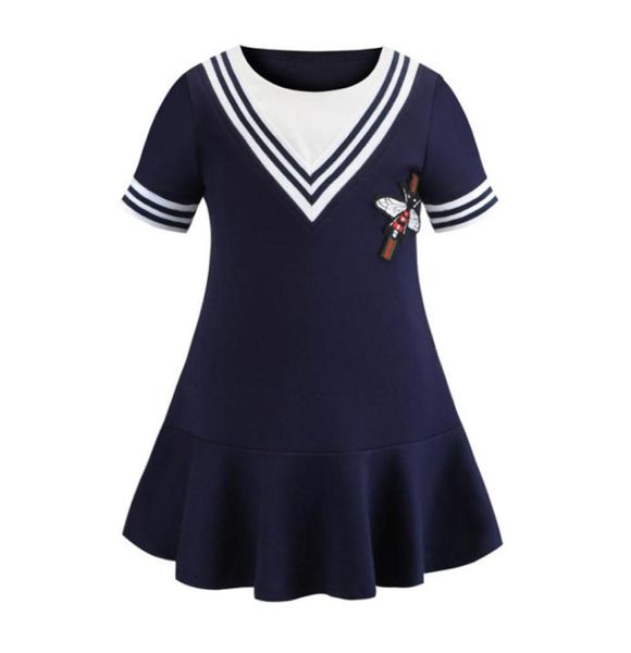 Vente au détail bébé filles marine plissée robe de princesse brodée robes causales enfants créateurs de mode vêtements enfants boutiq8386985