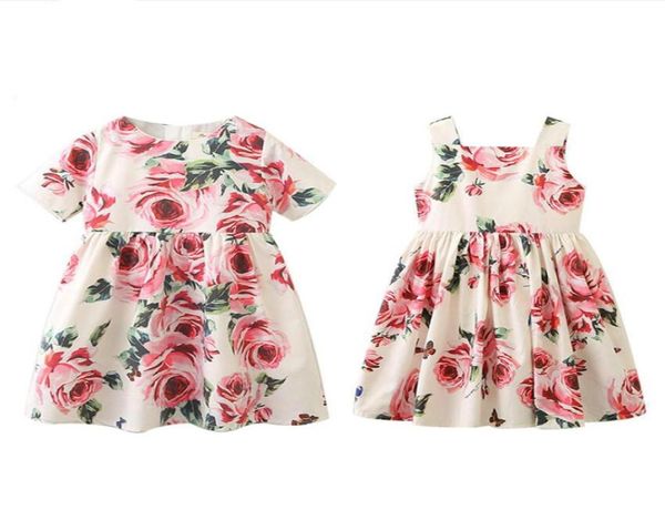 Retailwhole Baby Girls Rose vestidos de fiesta halter de manga corta para niños vestido de princesa floral con volantes boutique de diseñador para niños cl7875684