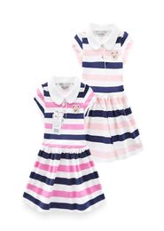 Retailwhole Girls Korte mouw Rapel Stripe Bear Princess Dresses Kids Fashion Ruffle Cotton Jurk Kinderen Designer Boutique2788591