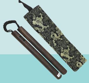 Nunchakus en bois au détail, corde en bois d'ébène, nœud en diamant, corde en bois, bâton à deux sections, nunchaku de combat avec sac 322s5638221