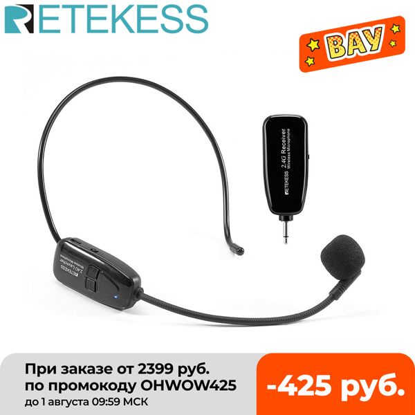 Retekess TT123 2,4G transmisor de micrófono inalámbrico montado en la cabeza con receptor altavoz amplificador de voz guía turística de enseñanza